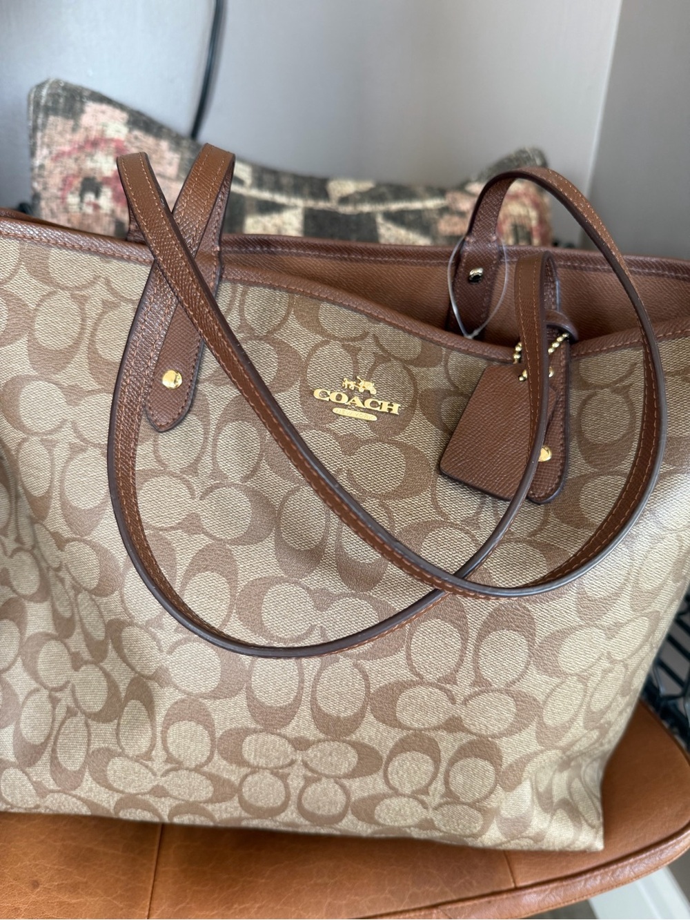 Coach Monogram Canvas Tote in Brown and Tan - Picture 2 of 4